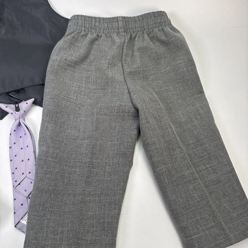 Van Heusen Baby Boy Shirt Vest Pants Tie Outfit 12 Month Gray Purple